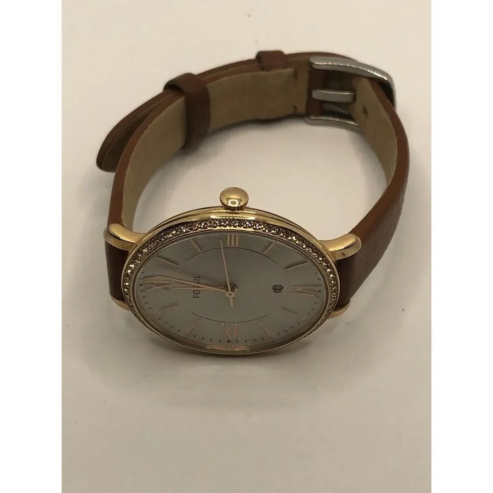 Fossil C141016 Women's Brown Leather Analog Silver Dial Quartz Wrist Watch OP617